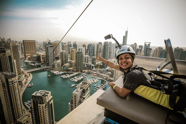 Experience the rush of flying over Dubai Marina taking in breathtaking views of iconic skyscrapers and waterfronts all while conquering the world's longest urban zipline.